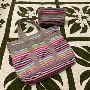 Lesportsac Zippered Stripe Tote and Small Zippered Bag